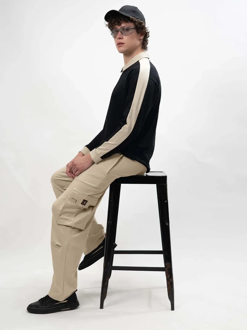 Maniac  Maniac Mens Solid Biscuit Cotton Fabric Cargo for Men | Best Price UAE